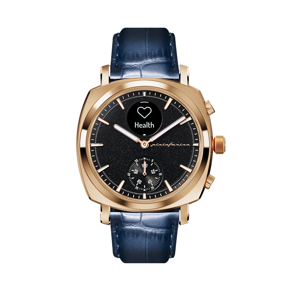 Custom image for Pininfarina Uhrenarmband mit Krokoprägung - 22 mm breites Armband aus italienischem Leder für Senso Hybrid Smartwatches mit Edelstahlschließe & Quick Release - Dunkelblau mit Edelstahlverschluss - roségoldener