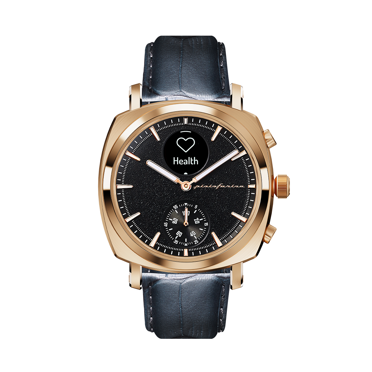 Custom image for Pininfarina Uhrenarmband mit Krokoprägung - 22 mm breites Armband aus italienischem Leder für Senso Hybrid Smartwatches mit Edelstahlschließe & Quick Release - Dunkelgrau mit Edelstahlverschluss - roségoldener