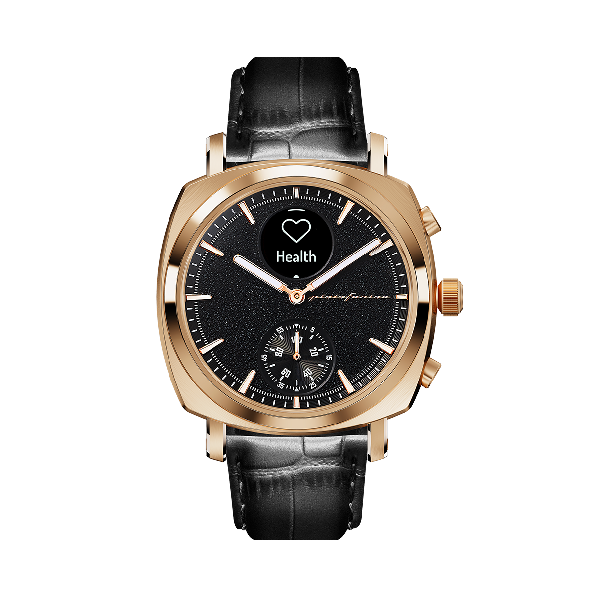 Custom image for Pininfarina Uhrenarmband mit Krokoprägung - 22 mm breites Armband aus italienischem Leder für Senso Hybrid Smartwatches mit Edelstahlschließe & Quick Release - Schwarz mit Edelstahlverschluss - roségoldener
