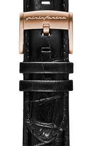 Pininfarina Correa para Reloj - Correa de 22mm de cuero genuino italiano para reloj inteligente Senso Hybrid con hebilla de acero y cierre rápido - Cocodrilo Negro y hebilla de acero - oro rosa