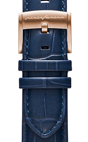Pininfarina Correa para Reloj - Correa de 22mm de cuero genuino italiano para reloj inteligente Senso Hybrid con hebilla de acero y cierre rápido - Cocodrilo azul oscuro/hebilla de acero - oro rosa