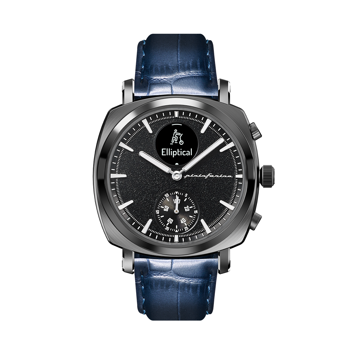 Custom image for Pininfarina Uhrenarmband mit Krokoprägung - 22 mm breites Armband aus italienischem Leder für Senso Hybrid Smartwatches mit Edelstahlschließe & Quick Release - Dunkelblau mit Edelstahlverschluss - hellgrauer
