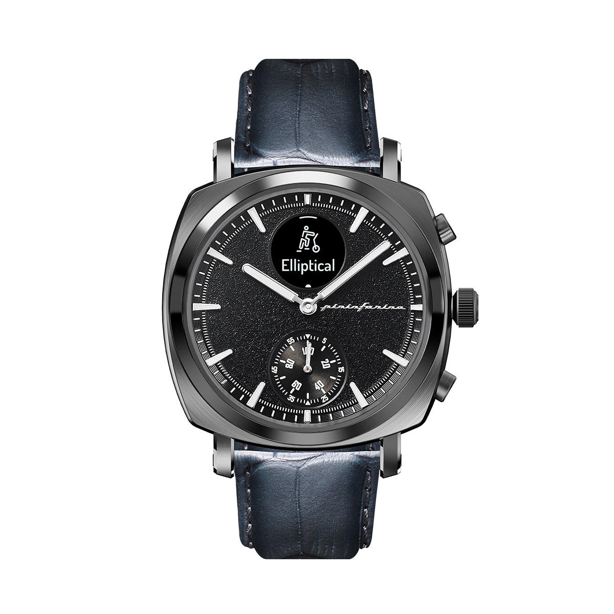 Custom image for Pininfarina Uhrenarmband mit Krokoprägung - 22 mm breites Armband aus italienischem Leder für Senso Hybrid Smartwatches mit Edelstahlschließe & Quick Release - Dunkelgrau mit Edelstahlverschluss - hellgrauer