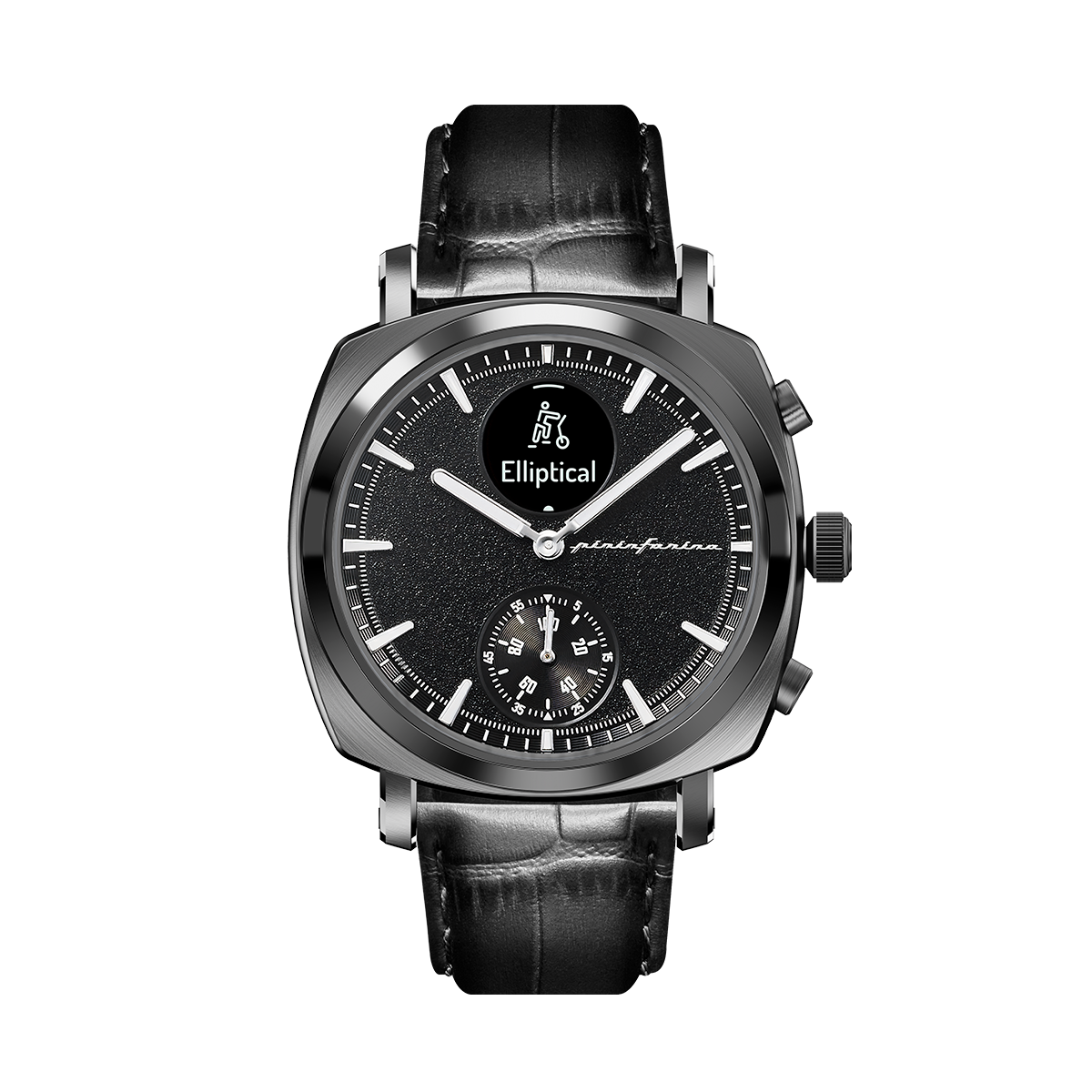 Custom image for Pininfarina Uhrenarmband mit Krokoprägung - 22 mm breites Armband aus italienischem Leder für Senso Hybrid Smartwatches mit Edelstahlschließe & Quick Release - Schwarz mit Edelstahlverschluss - hellgrauer