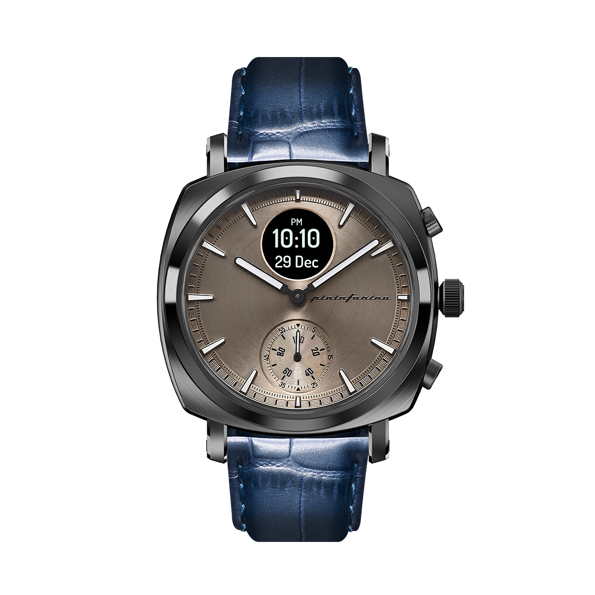 Custom image for Pininfarina Uhrenarmband mit Krokoprägung - 22 mm breites Armband aus italienischem Leder für Senso Hybrid Smartwatches mit Edelstahlschließe & Quick Release - Dunkelblau mit Edelstahlverschluss - dunkelgrau