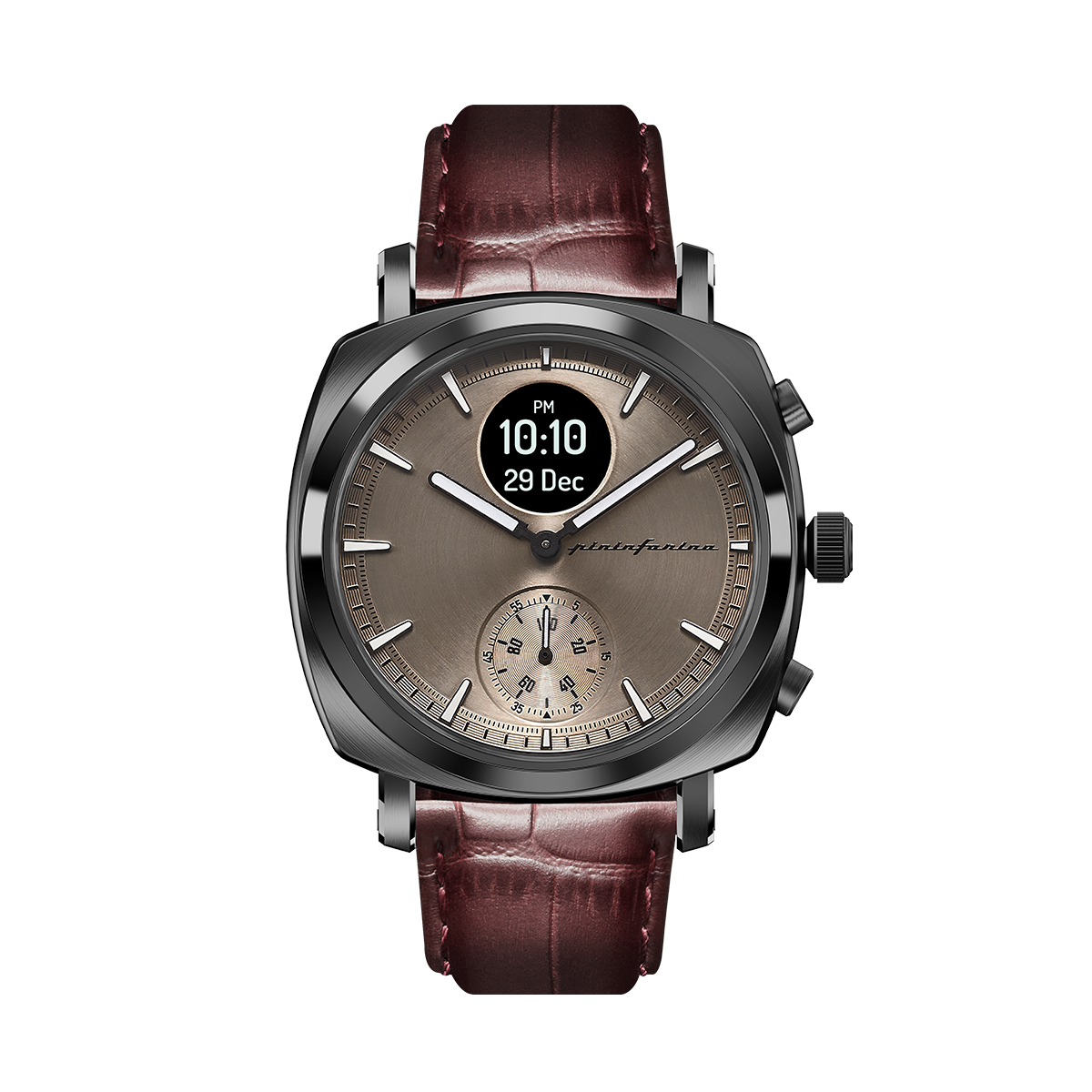 Custom image for Pininfarina Uhrenarmband mit Krokoprägung - 22 mm breites Armband aus italienischem Leder für Senso Hybrid Smartwatches mit Edelstahlschließe & Quick Release - Dunkelbraun mit Edelstahlverschluss - dunkelgrau