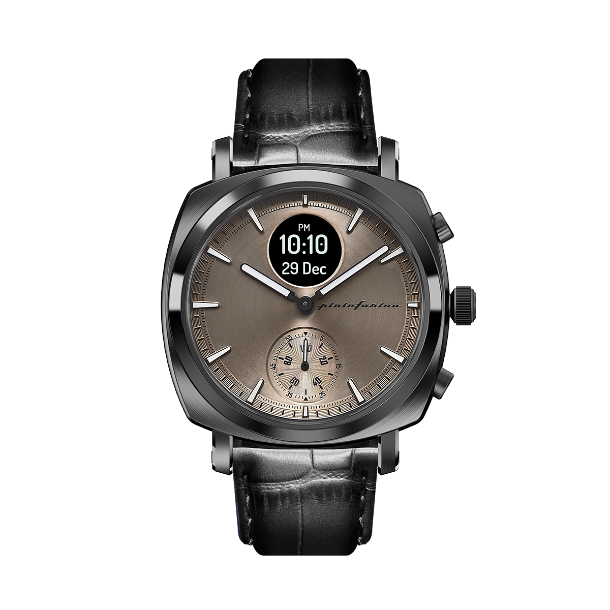 Custom image for Pininfarina Uhrenarmband mit Krokoprägung - 22 mm breites Armband aus italienischem Leder für Senso Hybrid Smartwatches mit Edelstahlschließe & Quick Release - Schwarz mit Edelstahlverschluss - dunkelgrau