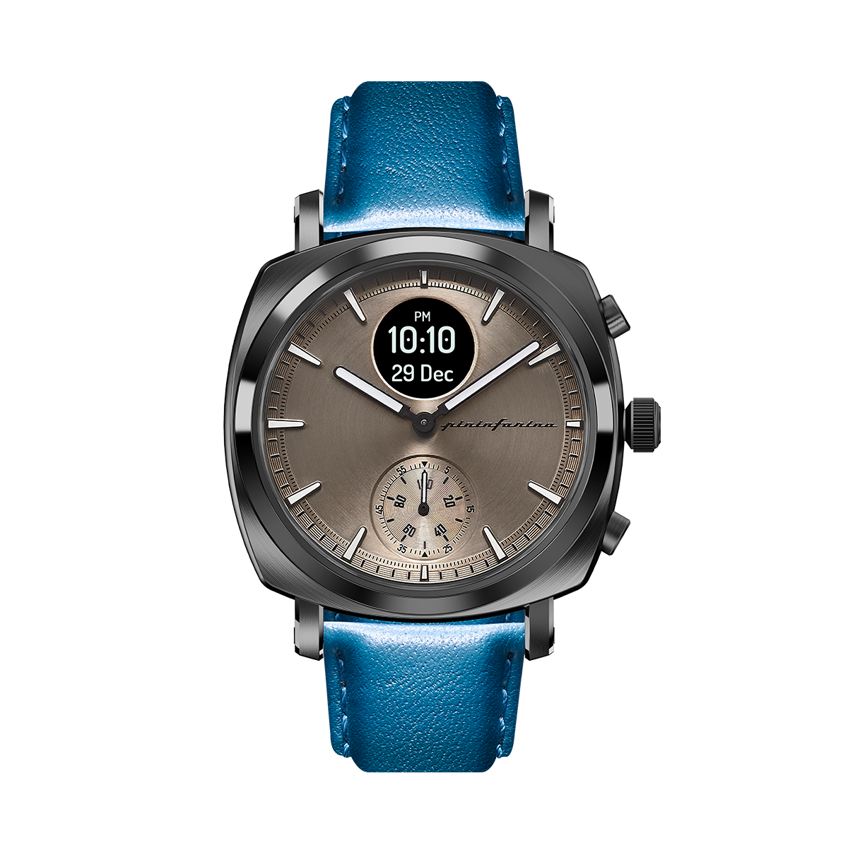 Custom image for Pininfarina Correa para Reloj - Correa de 22mm de cuero genuino italiano para reloj inteligente Senso Hybrid con hebilla de acero y cierre rápido - Azul con hebilla de acero - gris oscuro