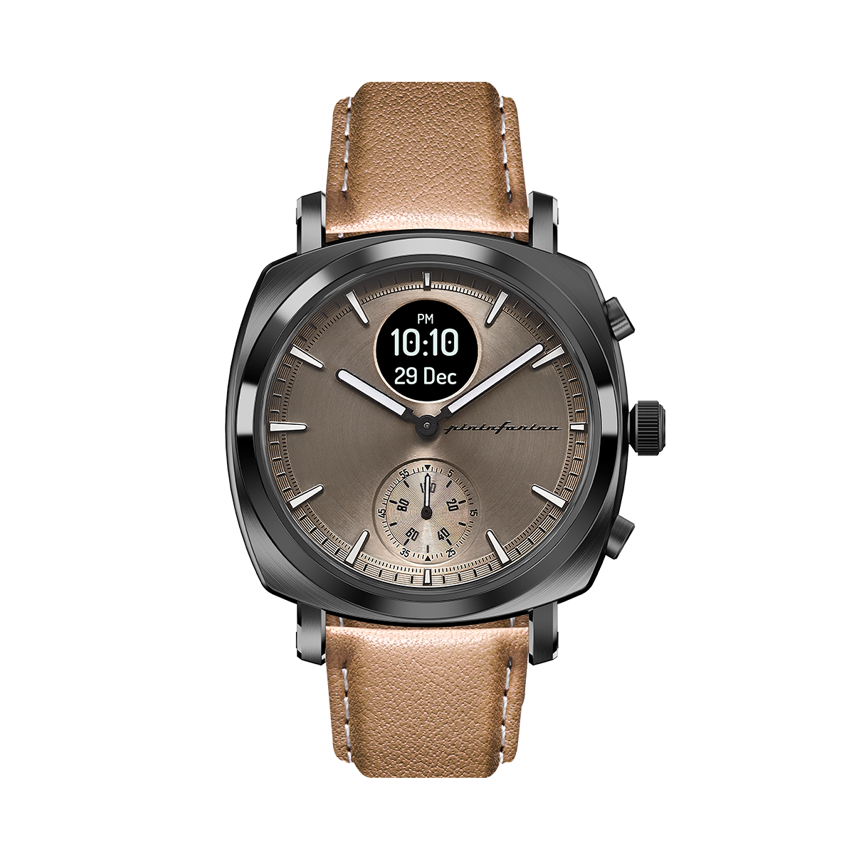 Custom image for Pininfarina Uhrenarmband - 22 mm breites Armband aus italienischem Leder für Senso Hybrid Smartwatches mit Edelstahlschließe & Quick Release Funktion - Beige mit Edelstahlverschluss - dunkelgrau