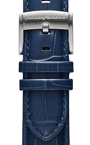 Pininfarina Correa para Reloj - Correa de 22mm de cuero genuino italiano para reloj inteligente Senso Hybrid con hebilla de acero y cierre rápido - Cocodrilo azul oscuro/hebilla de acero - hebilla de acero