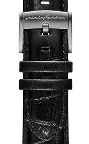 Pininfarina Correa para Reloj - Correa de 22mm de cuero genuino italiano para reloj inteligente Senso Hybrid con hebilla de acero y cierre rápido - Cocodrilo Negro y hebilla de acero - gris claro