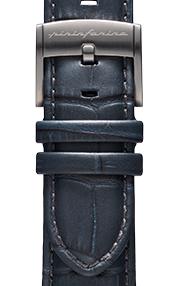 Pininfarina Correa para Reloj - Correa de 22mm de cuero genuino italiano para reloj inteligente Senso Hybrid con hebilla de acero y cierre rápido - Cocodrilo gris oscuro/hebilla de acero - gris claro