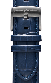 Pininfarina Correa para Reloj - Correa de 22mm de cuero genuino italiano para reloj inteligente Senso Hybrid con hebilla de acero y cierre rápido - Cocodrilo azul oscuro/hebilla de acero - gris claro