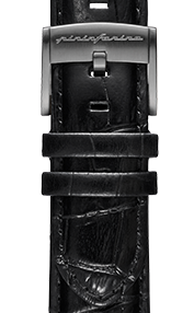 Pininfarina Correa para Reloj - Correa de 22mm de cuero genuino italiano para reloj inteligente Senso Hybrid con hebilla de acero y cierre rápido - Cocodrilo Negro y hebilla de acero - gris oscuro