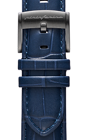 Pininfarina Correa para Reloj - Correa de 22mm de cuero genuino italiano para reloj inteligente Senso Hybrid con hebilla de acero y cierre rápido - Cocodrilo azul oscuro/hebilla de acero - gris oscuro